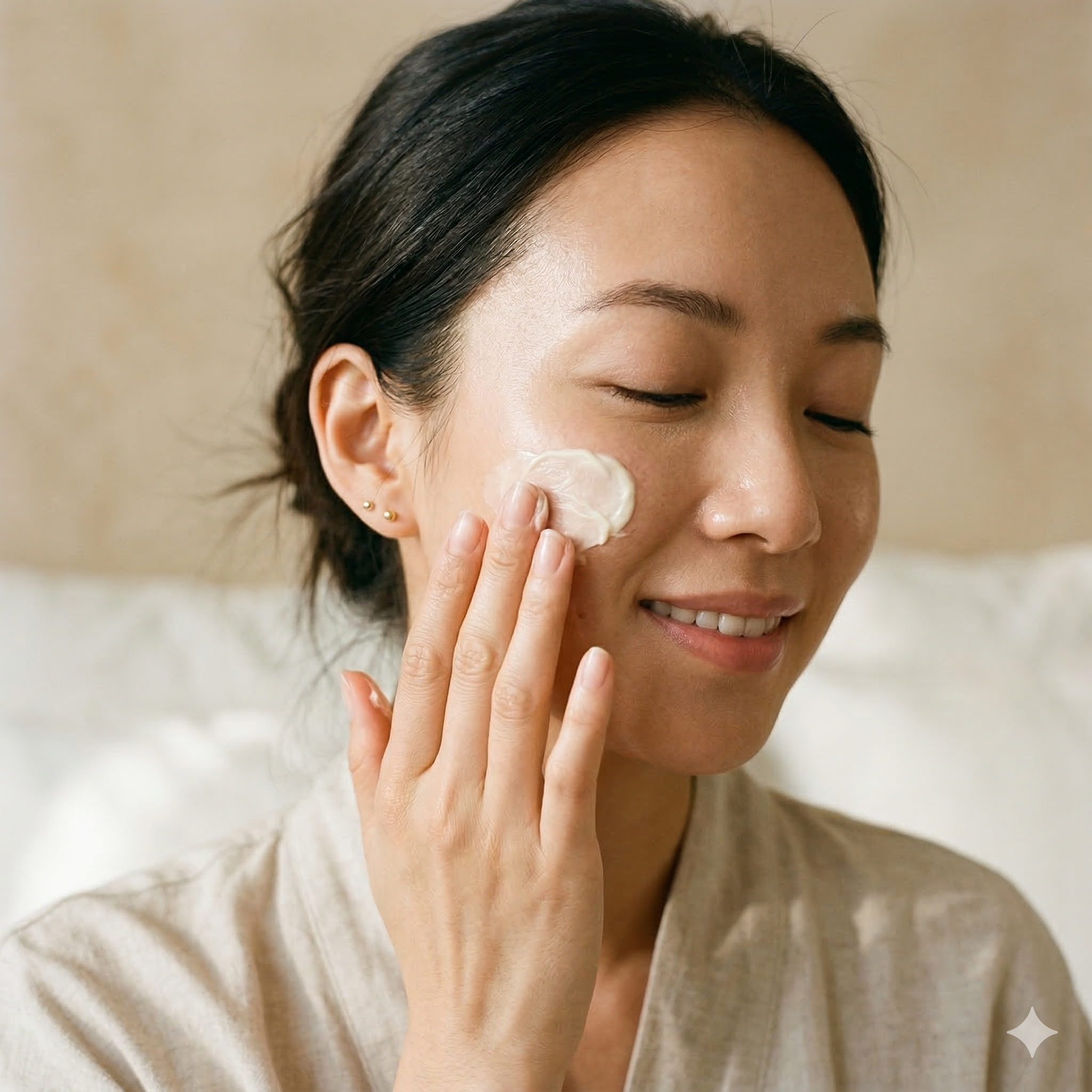 Woman applying skincare cream